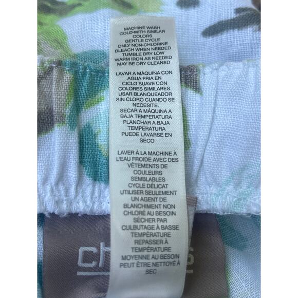 Chico's Linen Pants Back Pockets Stretchy Elastic Waist Floral Breezy Wide Leg - Picture 7 of 11